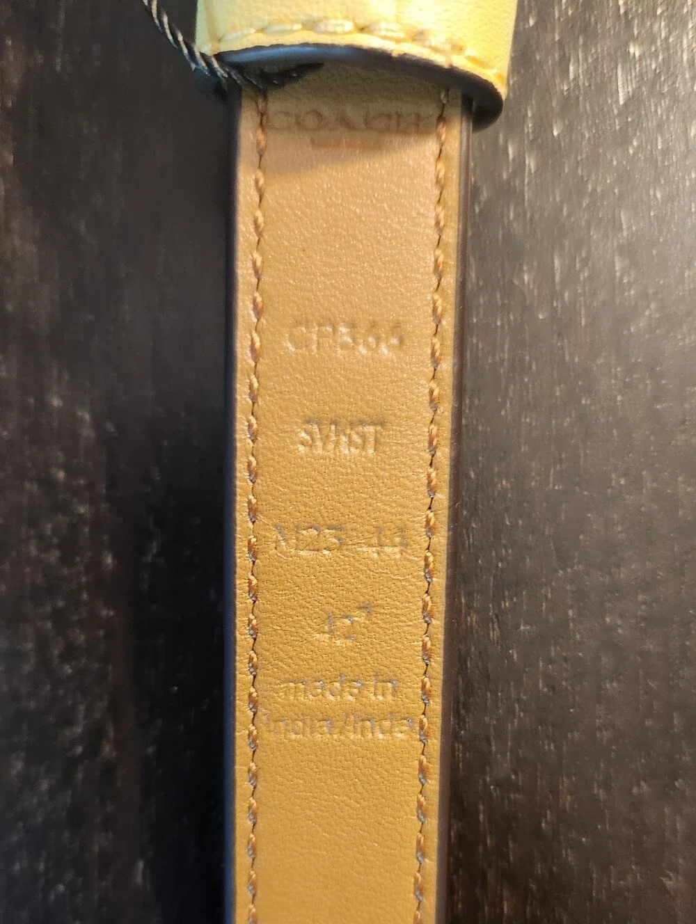 COACH Women's Yellow Leather Belt with Polished Silver Logo Buckle